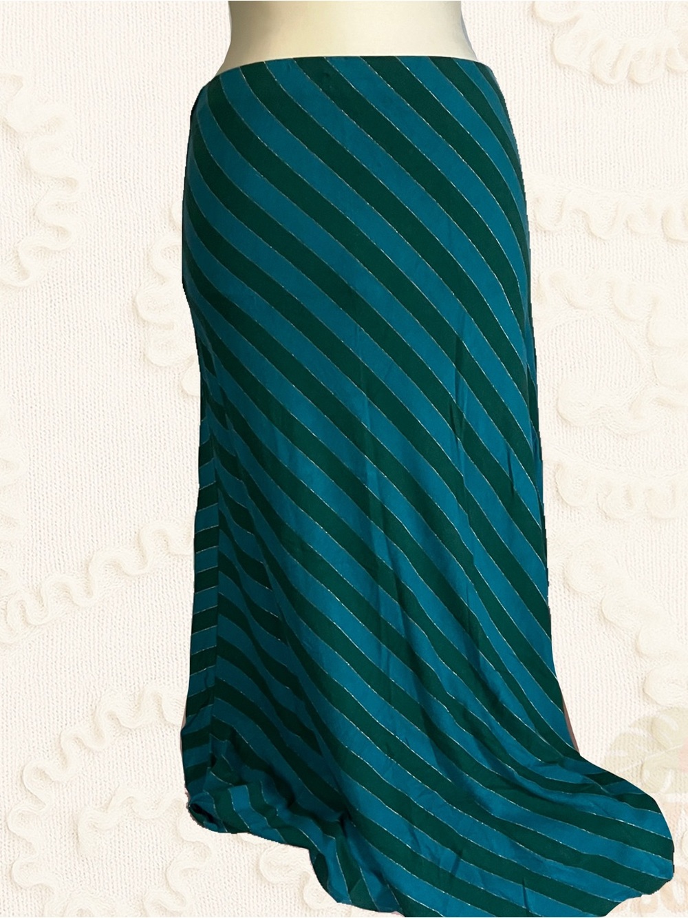 Handmade Green & Blue Striped Midi Skirt